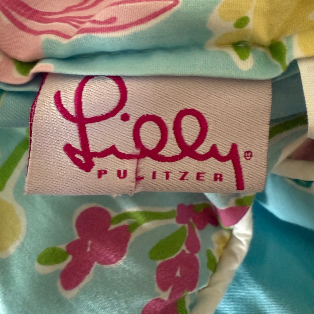 Lilly Pulitzer Reversible Dragonfly Floral 100% Cotton Comforter Blue Pink EUC - Picture 4 of 7